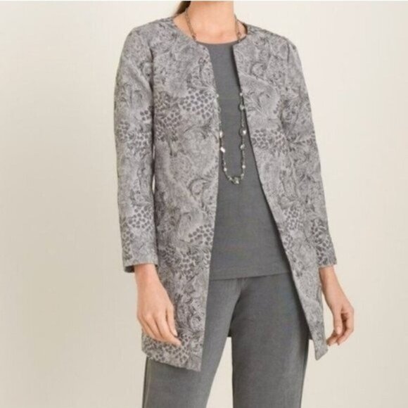 Chico's Jackets & Blazers - NWOT Chico's Travelers Collection Gray Printed Jacket